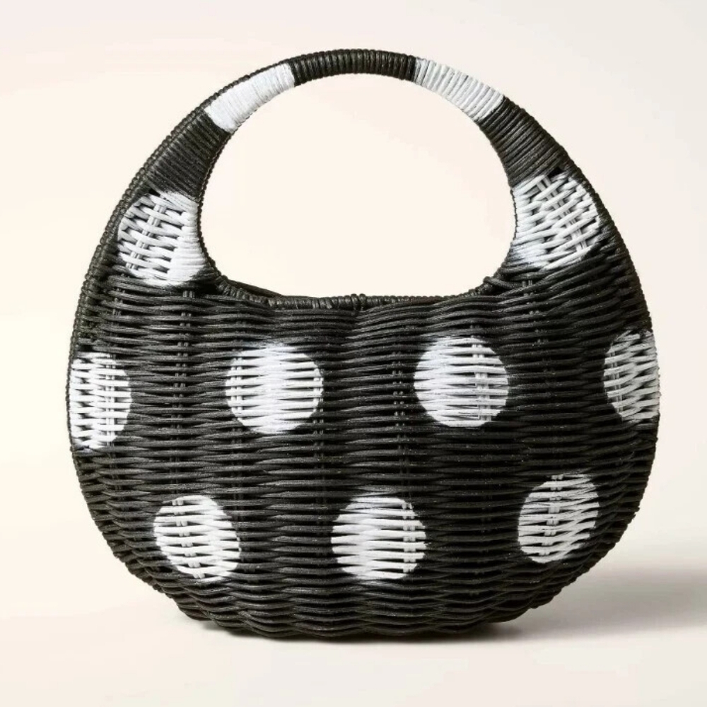 NWT, Kate Spade New York x Target, Polka Dot Wicker Crescent Bag, Black/White